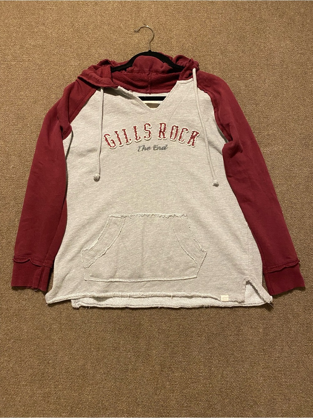 Blue 84 Gills Rock Door County WI Mens Raglan Hoodie L